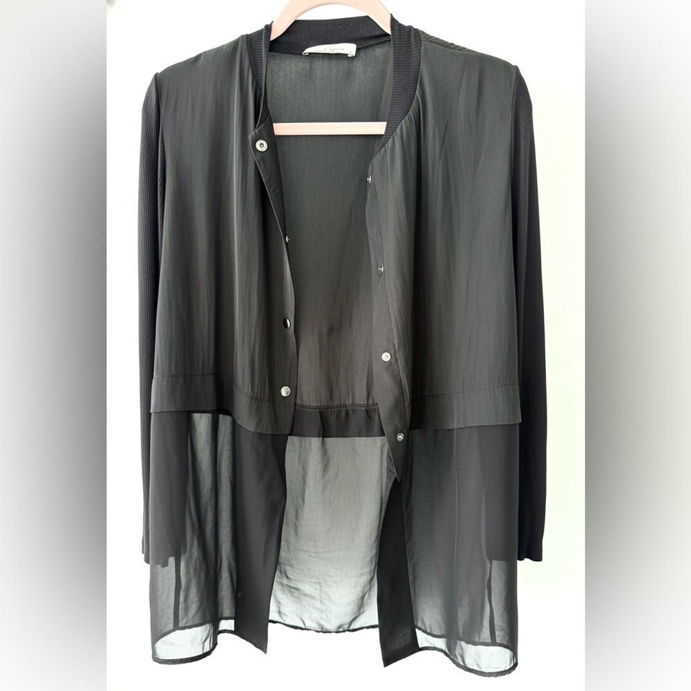 Lola & Sophie Black Sheer Layered Button Down Tunic Blouse Size M